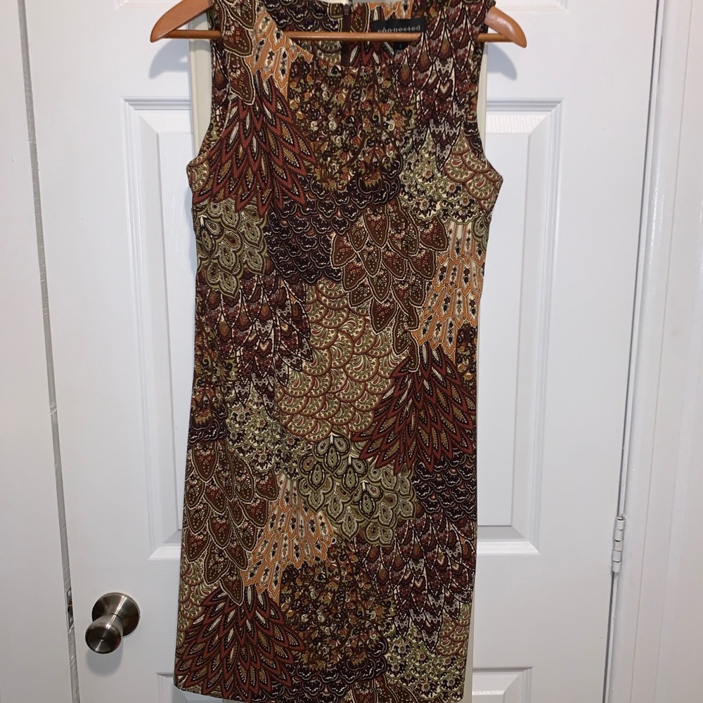 CONNECTED APPAREL Leaf Pattern Brown/Green 6 Dress - Picture 4 of 7